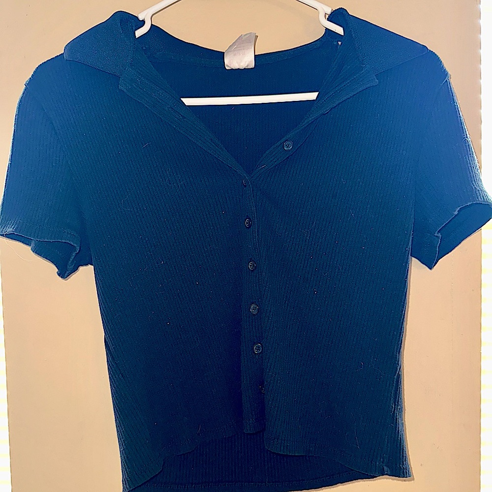 Black Button Up Crop Top
